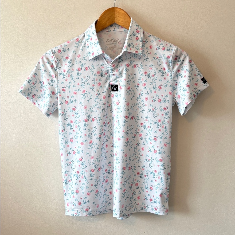 Full Wedge Golf Apparel Floral Print Kids Polo Shirt